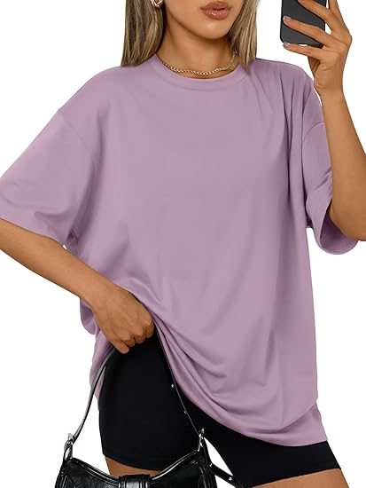 Trendy Queen Womens Oversized Summer T-Shirts Plus Size Short Sleeves Workout Tops